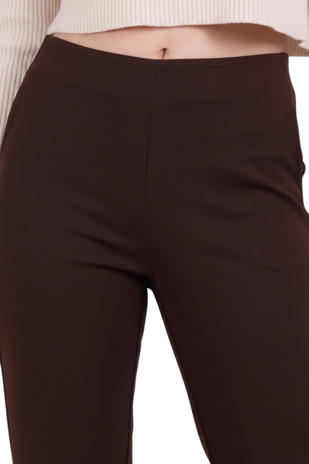 Kadın Bel Lastikli Bol Paça Pantolon  Kahverengi