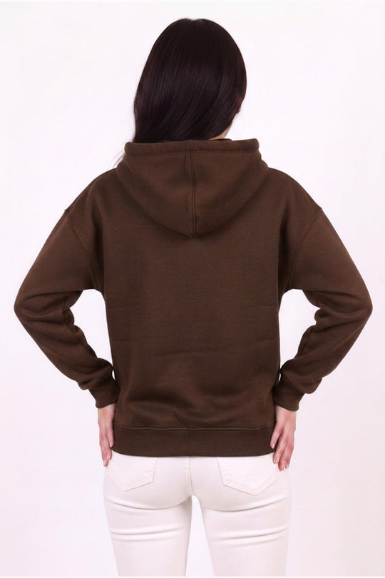 Kadın Kapşonlu Üç İplik Ön Fermuarlı Oversize Sweat  Kahverengi