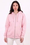 Kadın Kapşonlu Üç İplik Ön Fermuarlı Oversize Sweat  Pembe