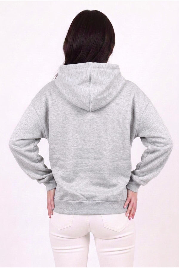 Kadın Kapşonlu Üç İplik Ön Fermuarlı Oversize Sweat  Gri