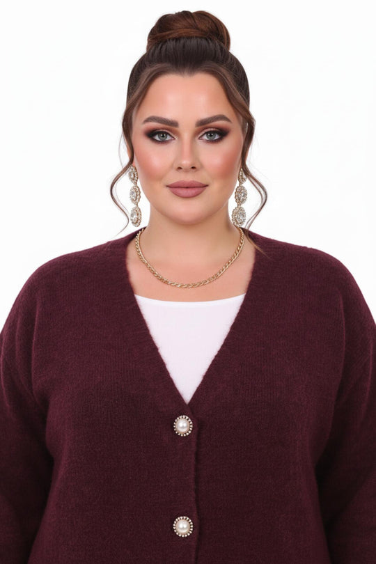 Büyük Beden Cepli Hırka  Bordo