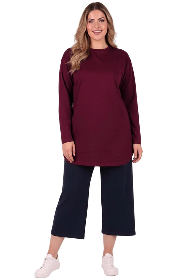 Büyük Beden Yırtmaçlı Tunik Bluz  Bordo