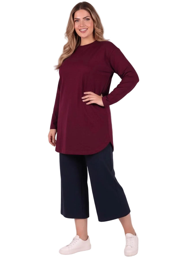 Büyük Beden Yırtmaçlı Tunik Bluz  Bordo