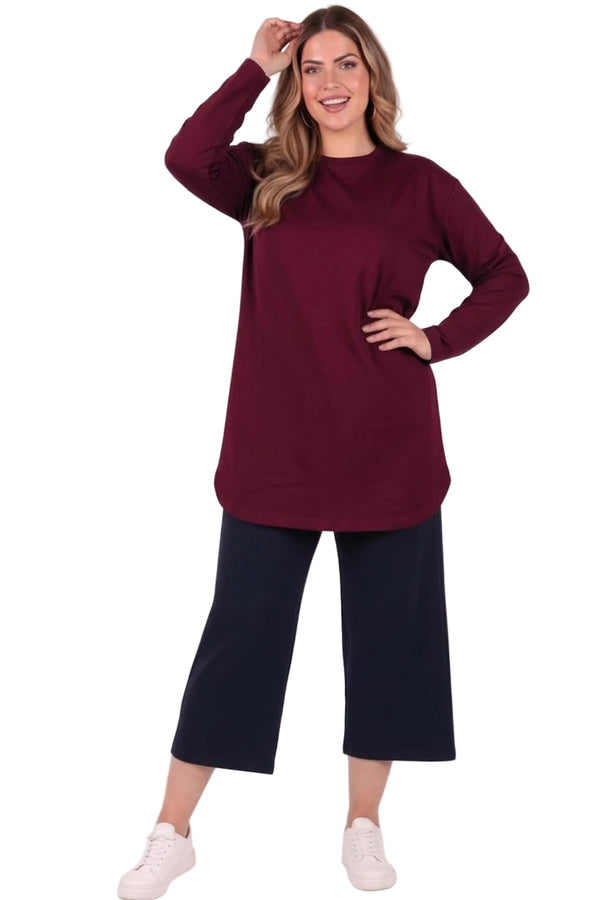 Büyük Beden Yırtmaçlı Tunik Bluz  Bordo