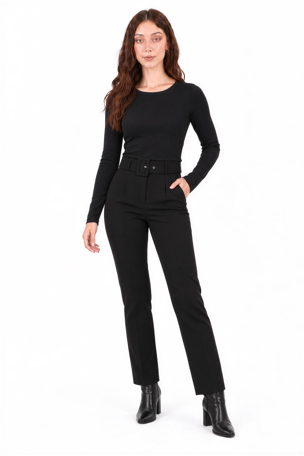 Kadın Parmak Geçmali Crop Bluz  Siyah