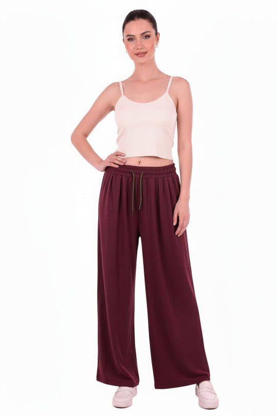 Kadın Pileli Şalvar Pantolon  Bordo