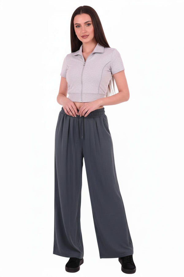 Kadın Pileli Şalvar Pantolon  Füme