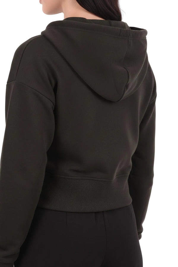Kadın Kapşonlu Ön Fermuarlı Crop Sweat  Siyah