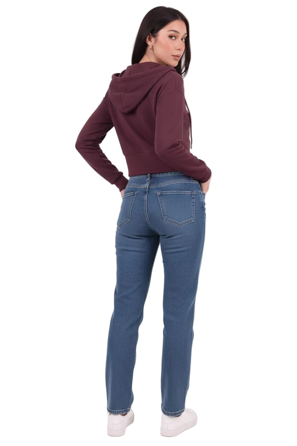Kadın Kapşonlu Ön Fermuarlı Crop Sweat  Mürdüm