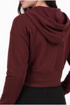 Kadın Kapşonlu Ön Fermuarlı Crop Sweat  Bordo