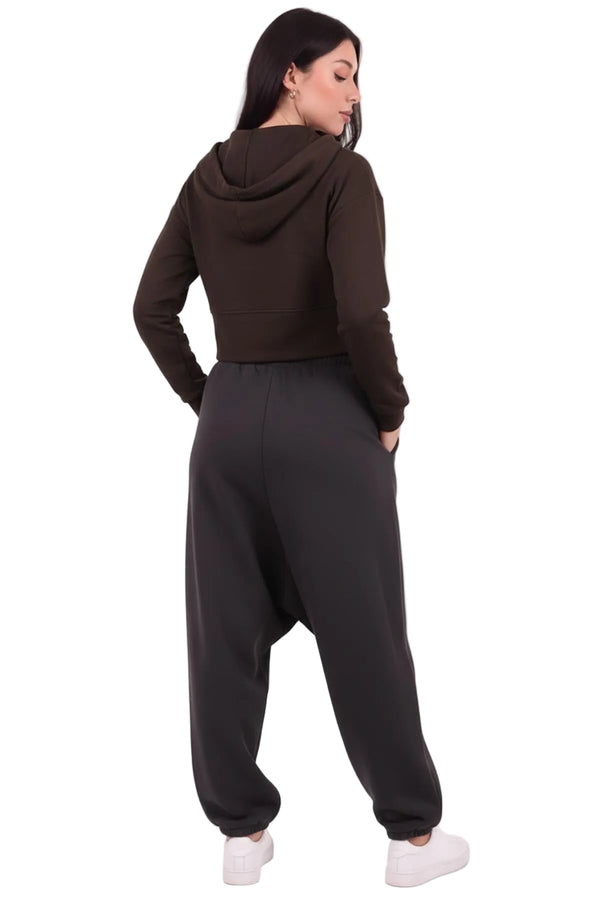 Kadın Kapşonlu Ön Fermuarlı Crop Sweat  Kahverengi