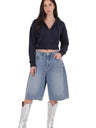 Kadın Fermuarlı Crop Sweat  Lacivert