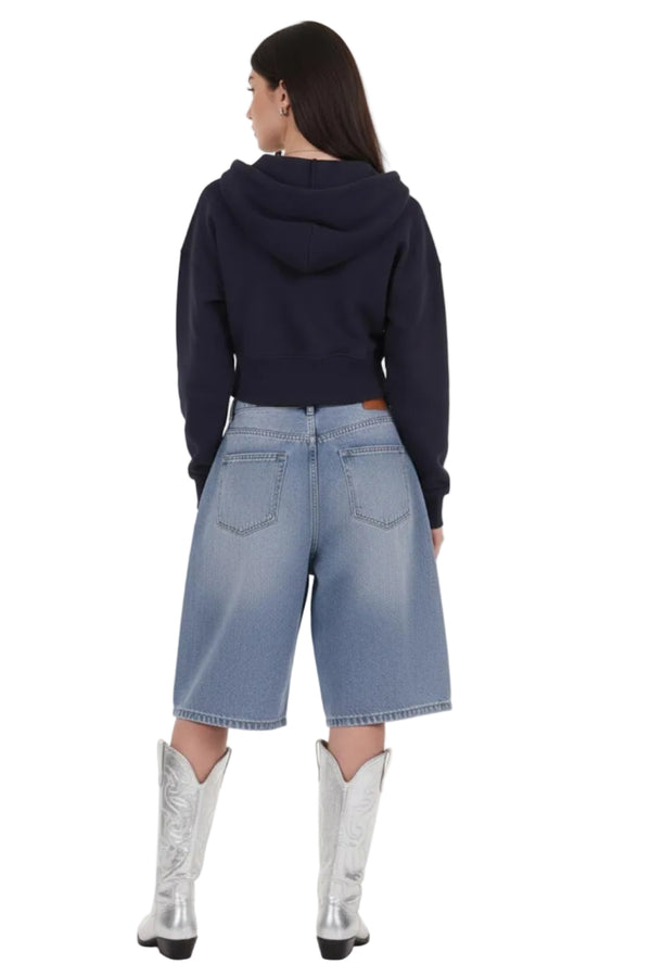 Kadın Fermuarlı Crop Sweat  Lacivert
