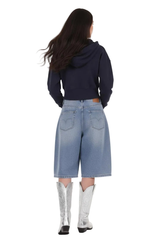 Kadın Fermuarlı Crop Sweat  Lacivert
