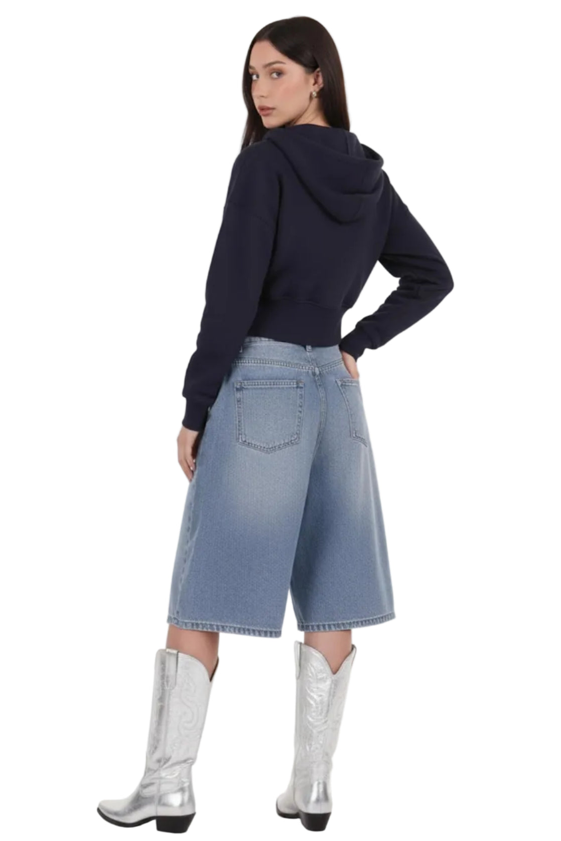 Kadın Fermuarlı Crop Sweat  Lacivert
