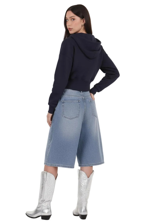 Kadın Fermuarlı Crop Sweat  Lacivert