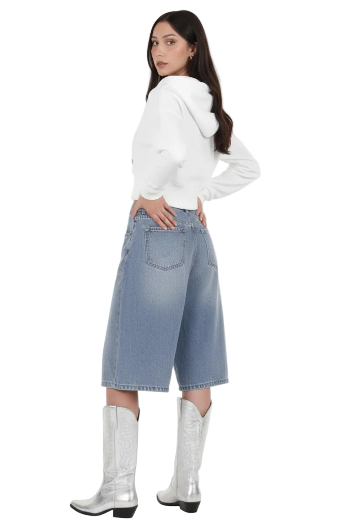 Kadın Fermuarlı Crop Sweat  Ekru