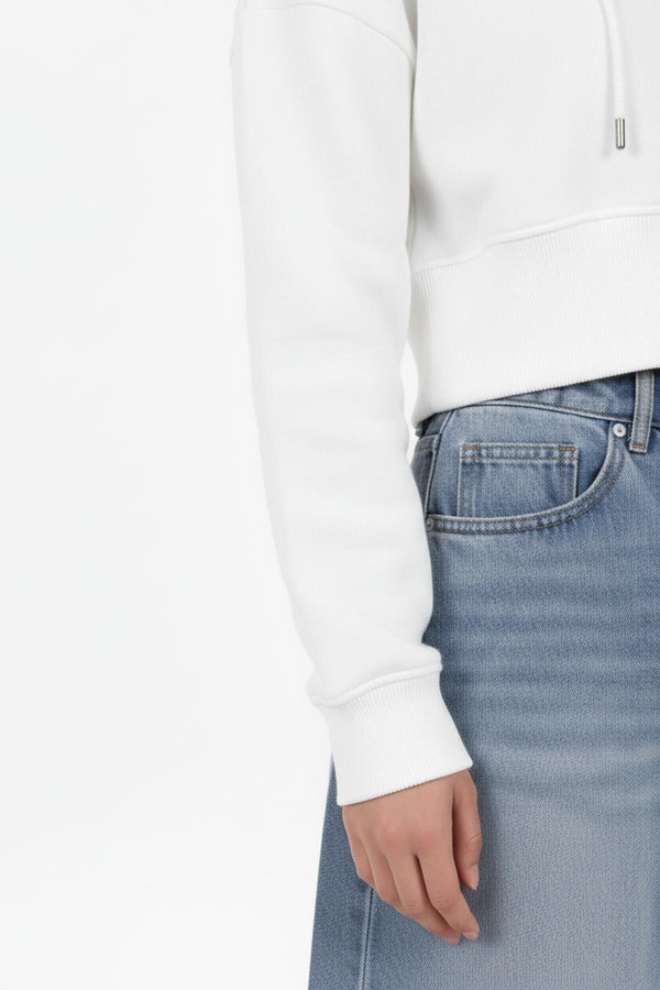 Kadın Fermuarlı Crop Sweat  Ekru