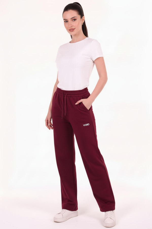Kadın 3Iplik Yazılı Düz Paça Eşofman  Bordo