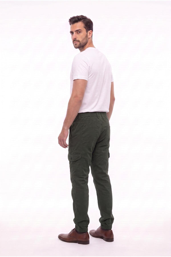 Erkek Bel Paça Lastikli Kargo Cep Pantolon  Haki