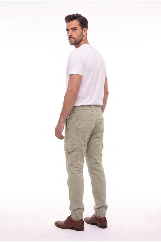 Erkek Bel Paça Lastikli Kargo Cep Pantolon  Taş