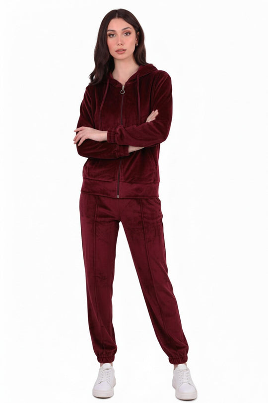 Kadın Kapşonlu Kadife Takım  Bordo
