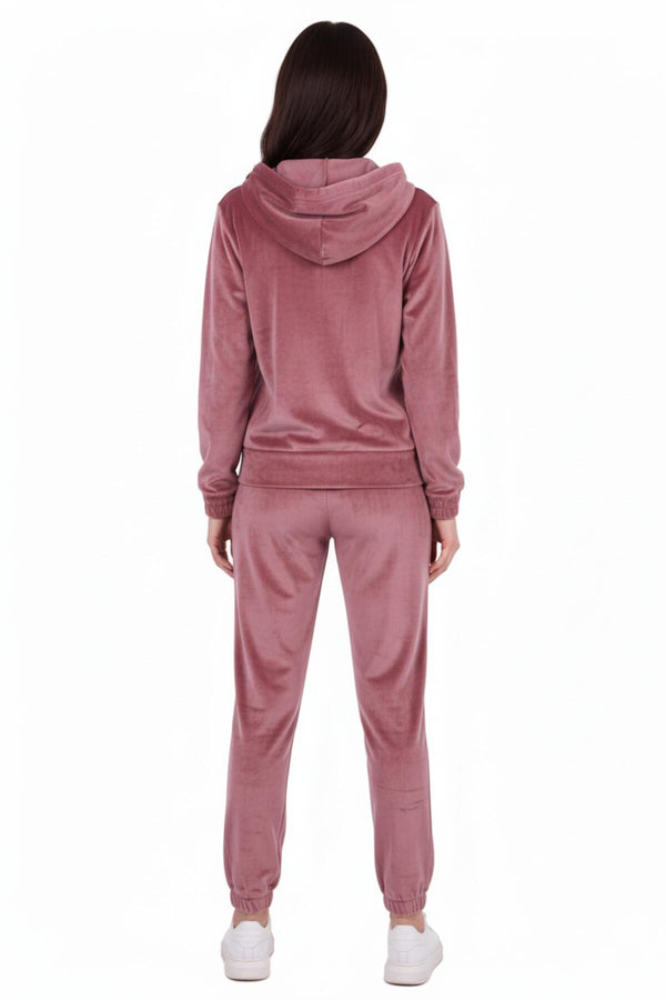 Kadın Kapşonlu Kadife Takım  Pembe