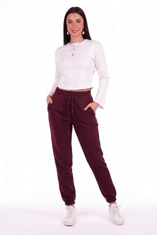 Kadın Paça Lastikli 3 İplik Eşofman  Mürdüm