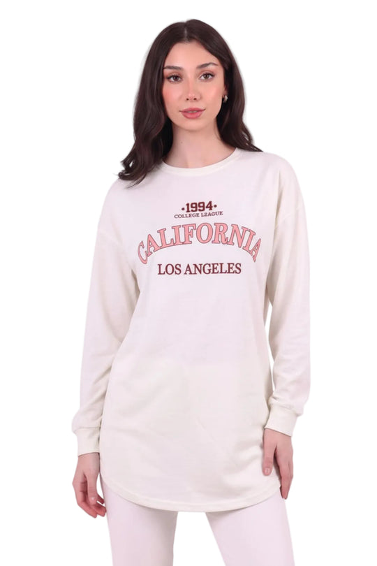 Kadın Eteği Oval 2Iplik Californıa Yazılı Sweat  Beyaz