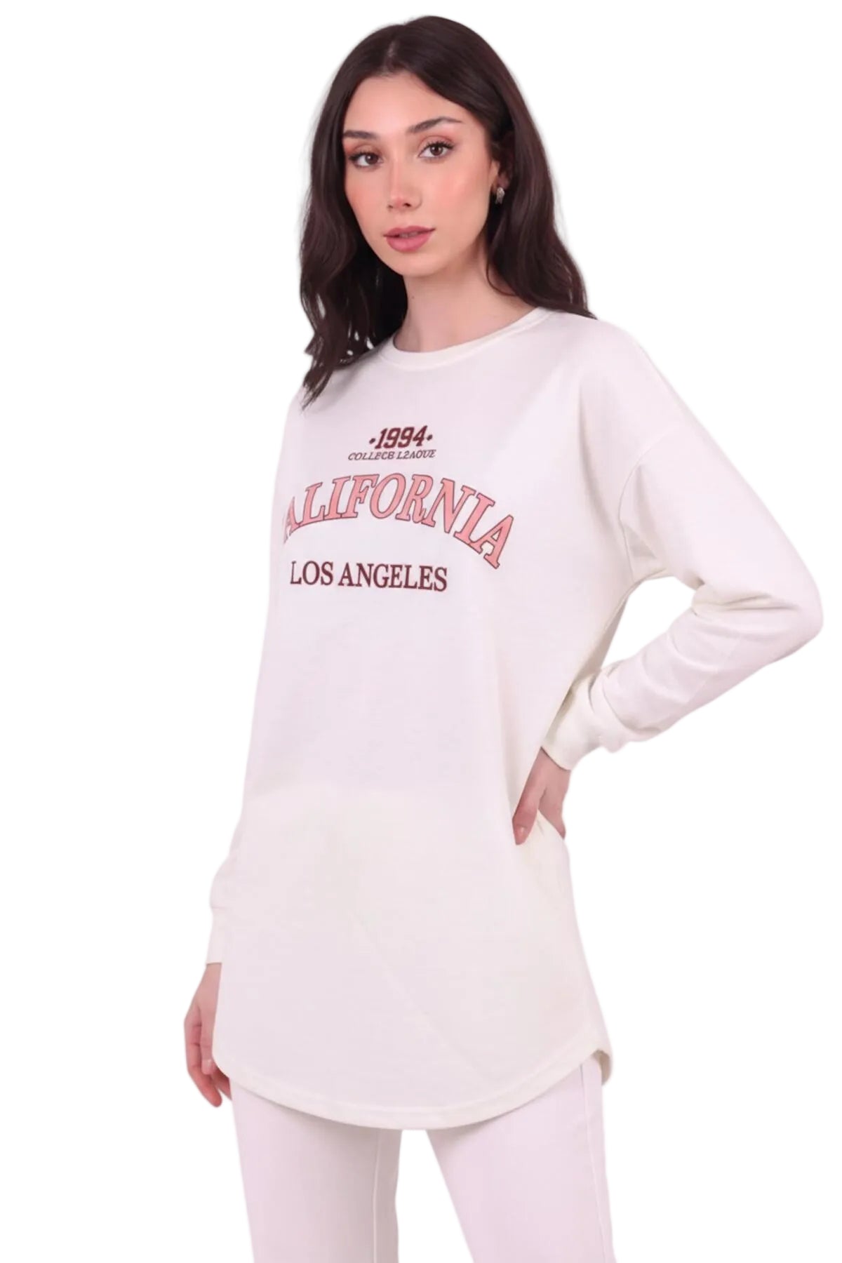 Kadın Eteği Oval 2Iplik Californıa Yazılı Sweat  Beyaz