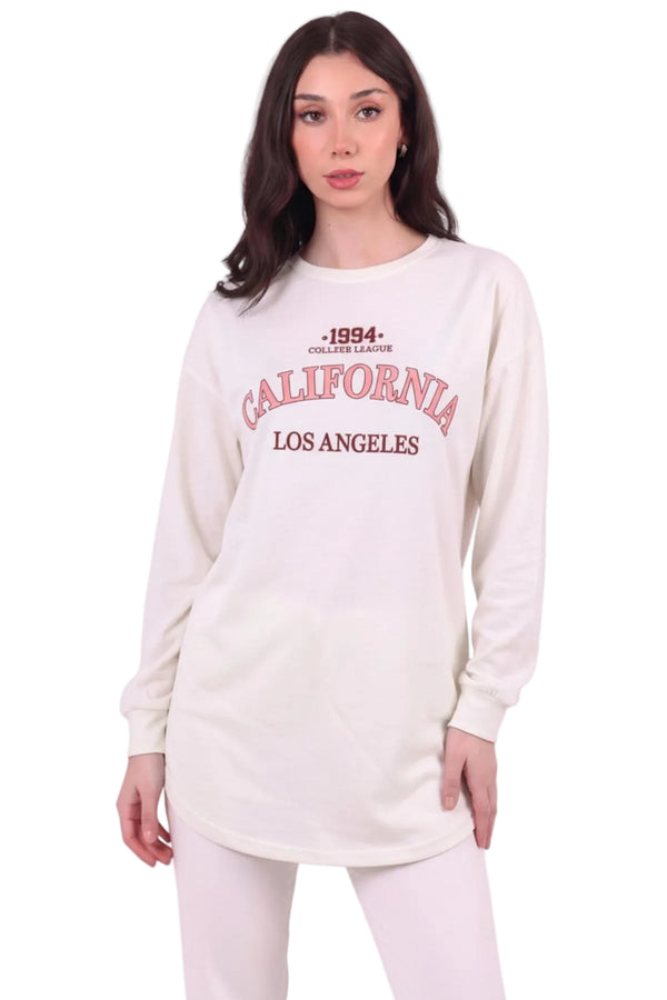 Kadın Eteği Oval 2Iplik Californıa Yazılı Sweat  Beyaz