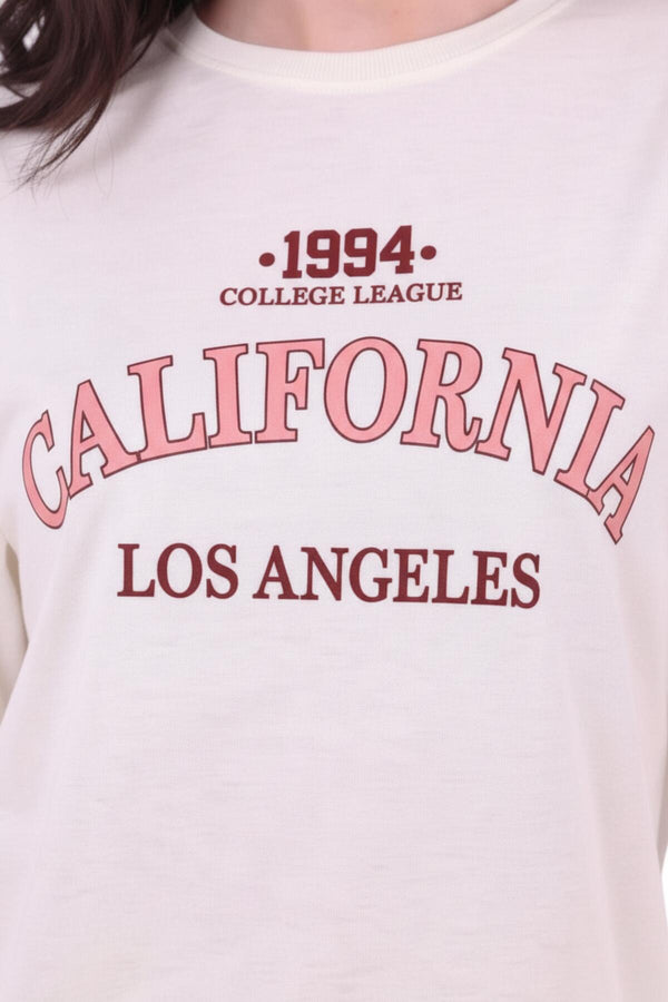 Kadın Eteği Oval 2Iplik Californıa Yazılı Sweat  Beyaz