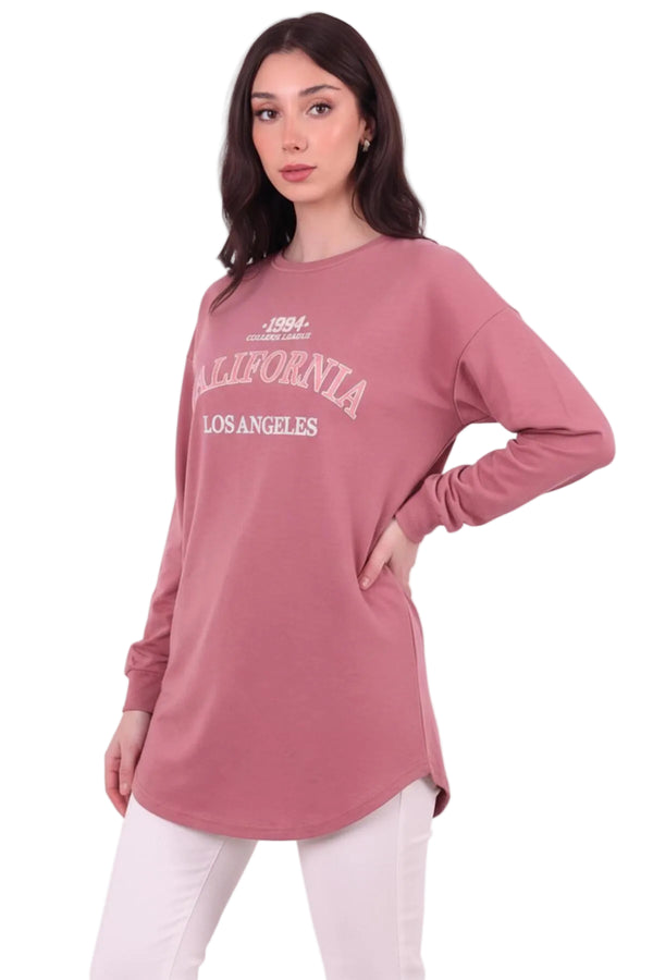 Kadın Eteği Oval 2Iplik Californıa Yazılı Sweat  Pembe