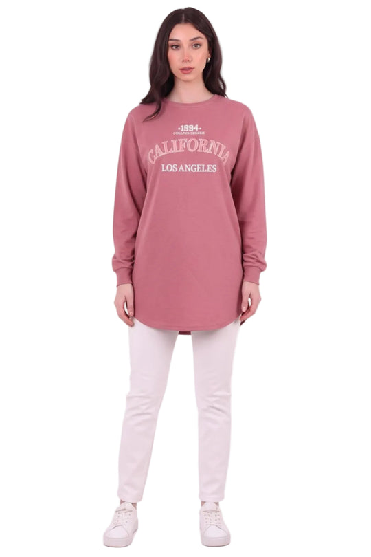 Kadın Eteği Oval 2Iplik Californıa Yazılı Sweat  Pembe