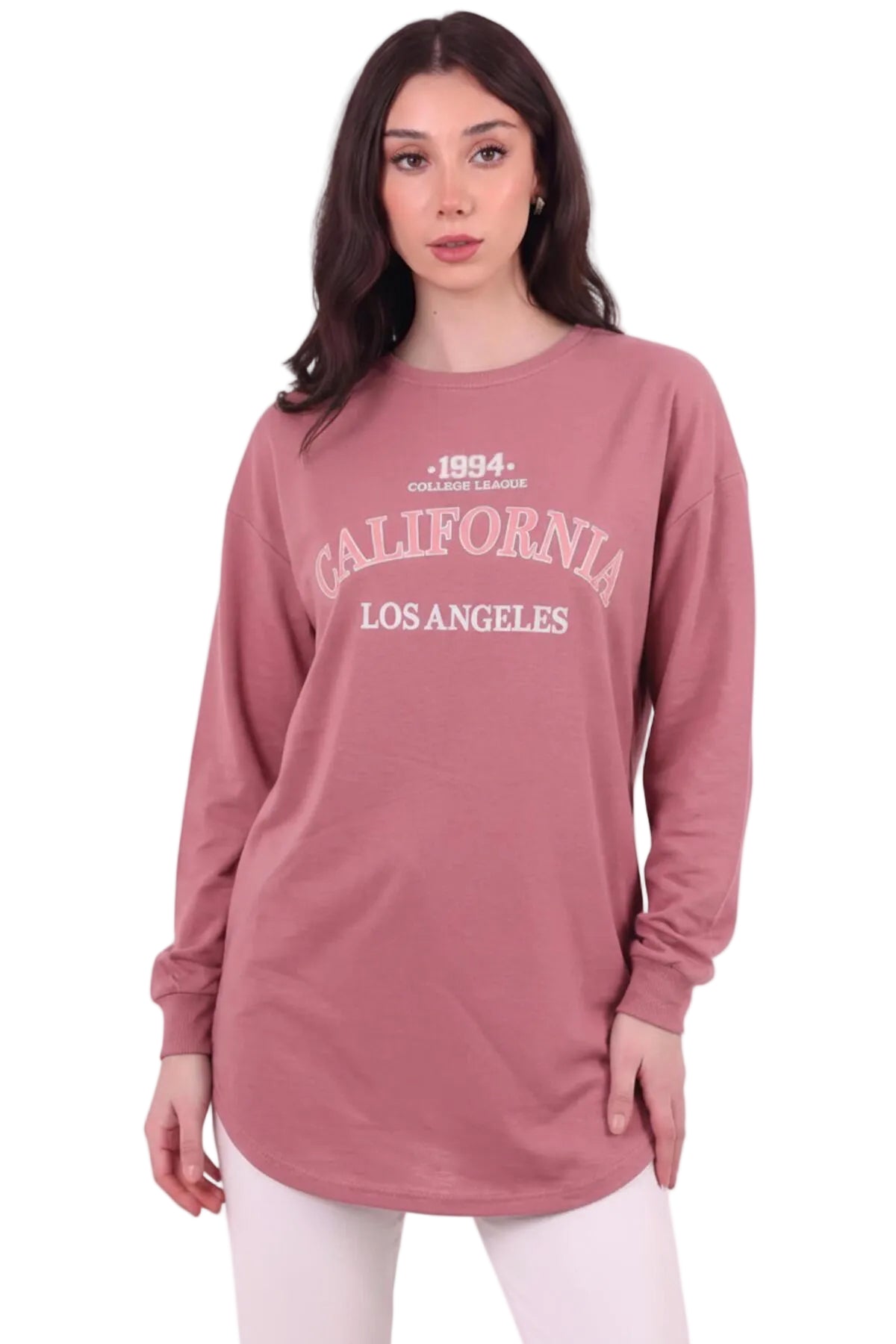 Kadın Eteği Oval 2Iplik Californıa Yazılı Sweat  Pembe