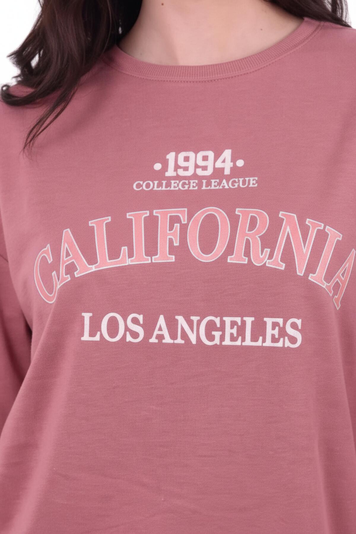 Kadın Eteği Oval 2Iplik Californıa Yazılı Sweat  Pembe