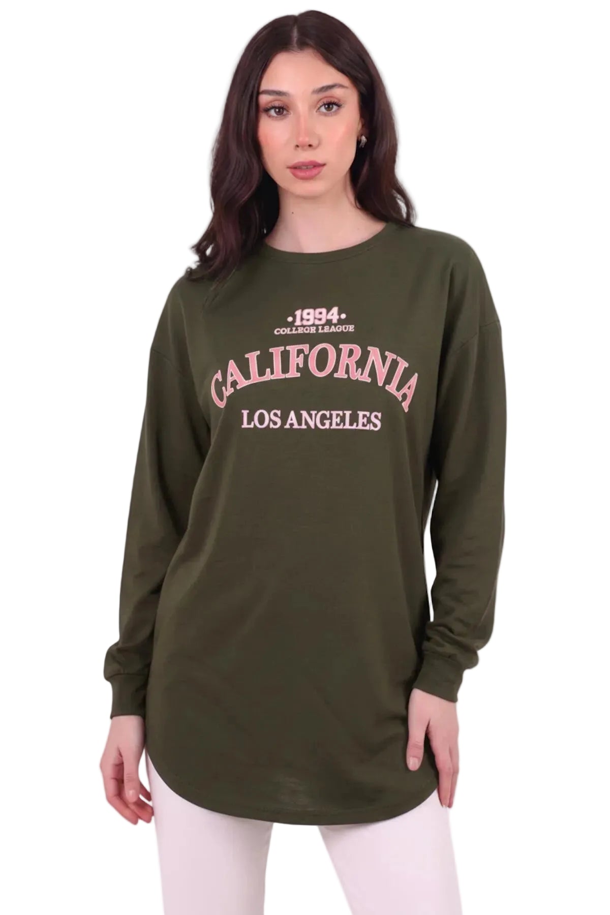 Kadın Eteği Oval 2Iplik Californıa Yazılı Sweat  Haki