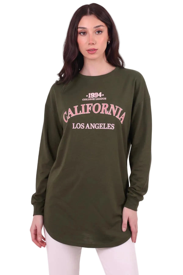 Kadın Eteği Oval 2Iplik Californıa Yazılı Sweat  Haki