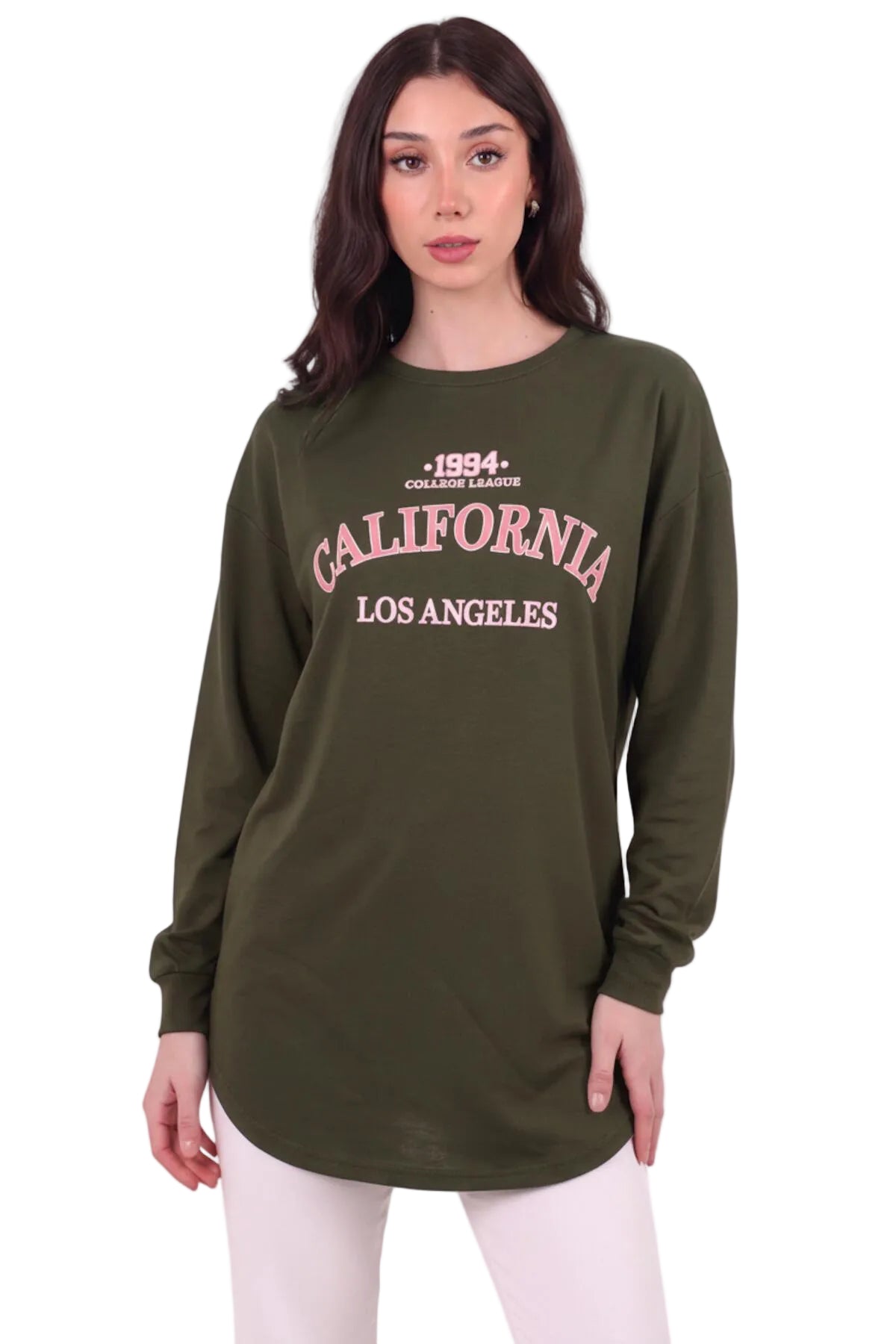 Kadın Eteği Oval 2Iplik Californıa Yazılı Sweat  Haki