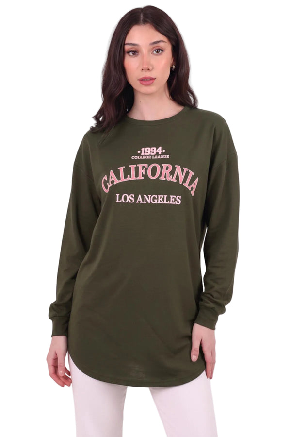 Kadın Eteği Oval 2Iplik Californıa Yazılı Sweat  Haki