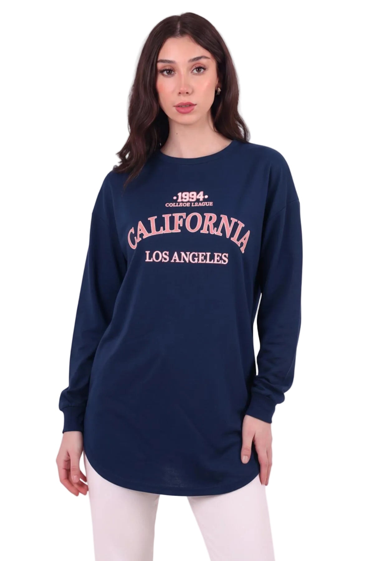 Kadın Eteği Oval 2Iplik Californıa Yazılı Sweat  Lacivert