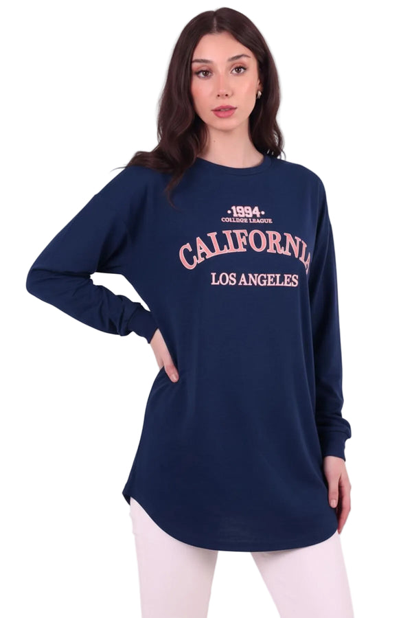 Kadın Eteği Oval 2Iplik Californıa Yazılı Sweat  Lacivert