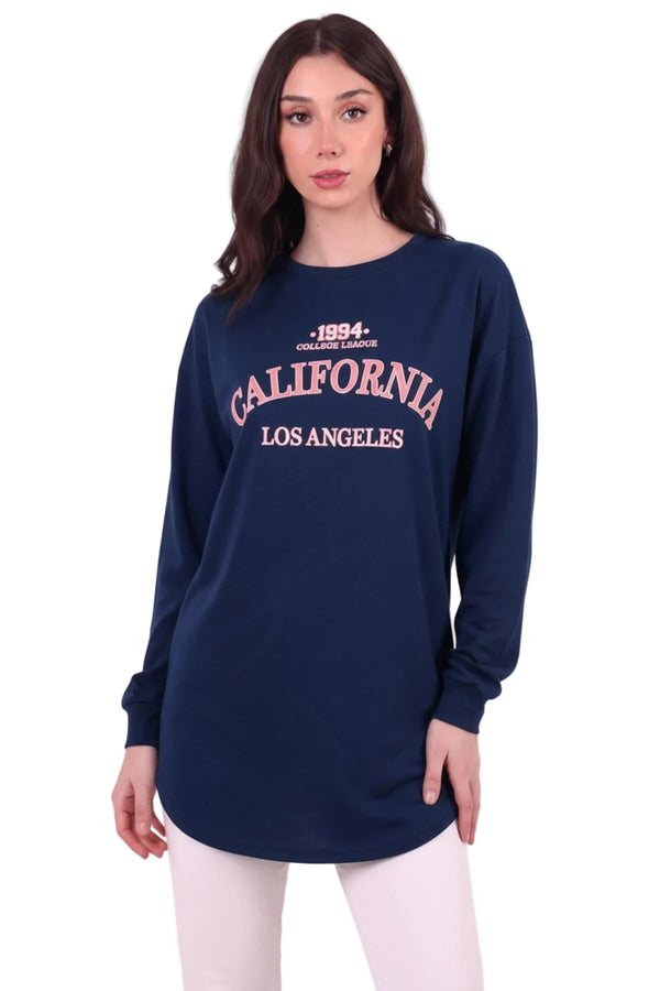 Kadın Eteği Oval 2Iplik Californıa Yazılı Sweat  Lacivert