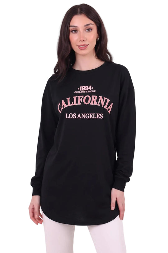 Kadın Eteği Oval 2Iplik Californıa Yazılı Sweat  Siyah