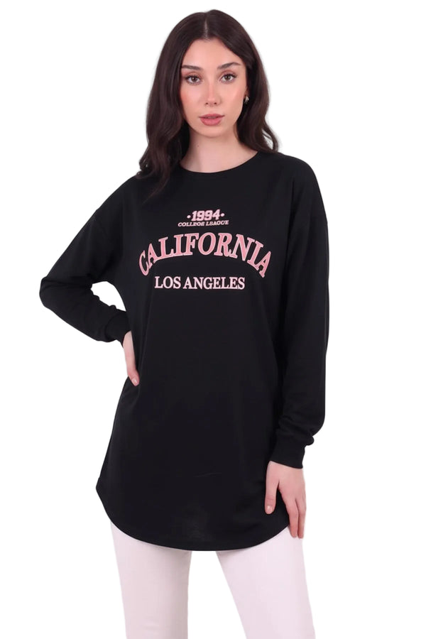 Kadın Eteği Oval 2Iplik Californıa Yazılı Sweat  Siyah
