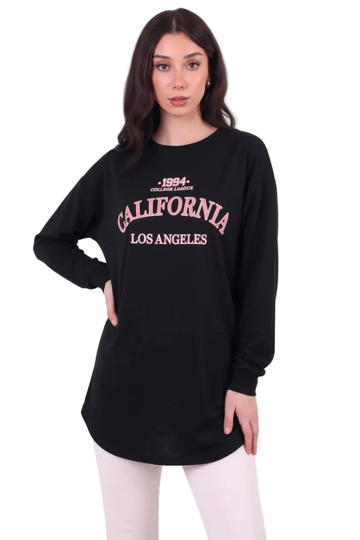 Kadın Eteği Oval 2Iplik Californıa Yazılı Sweat  Siyah
