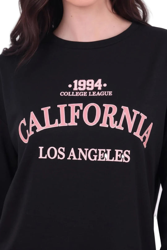 Kadın Eteği Oval 2Iplik Californıa Yazılı Sweat  Siyah