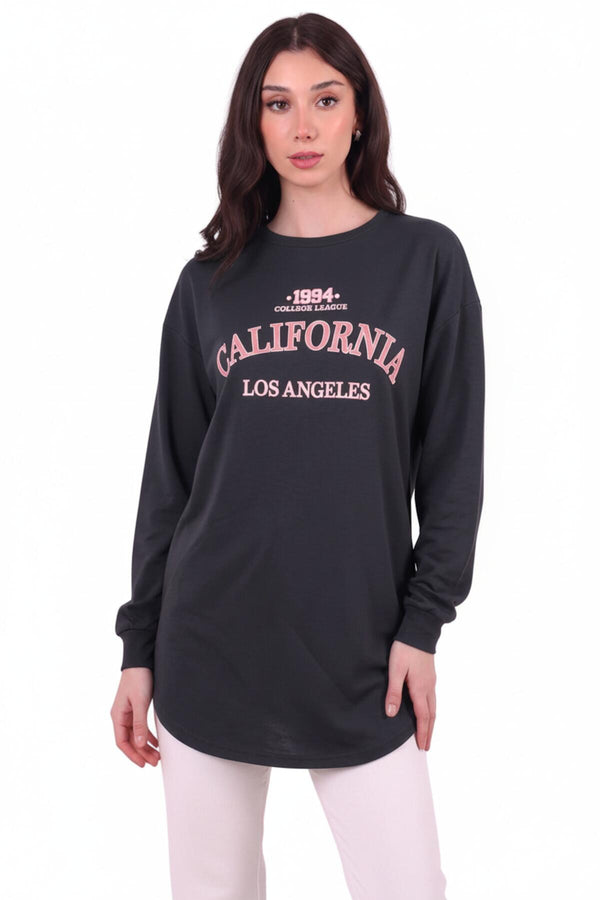 Kadın Eteği Oval 2Iplik Californıa Yazılı Sweat  Füme