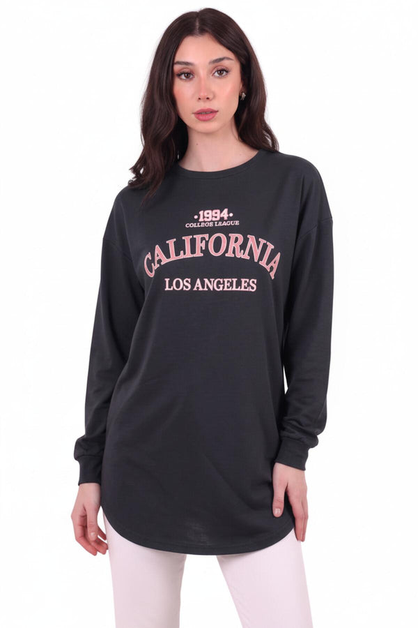Kadın Eteği Oval 2Iplik Californıa Yazılı Sweat  Füme