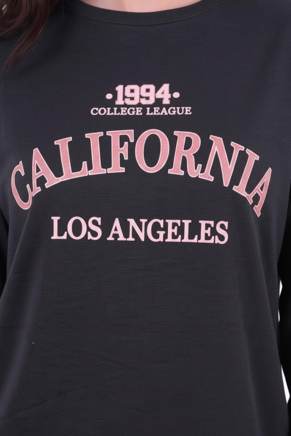 Kadın Eteği Oval 2Iplik Californıa Yazılı Sweat  Füme